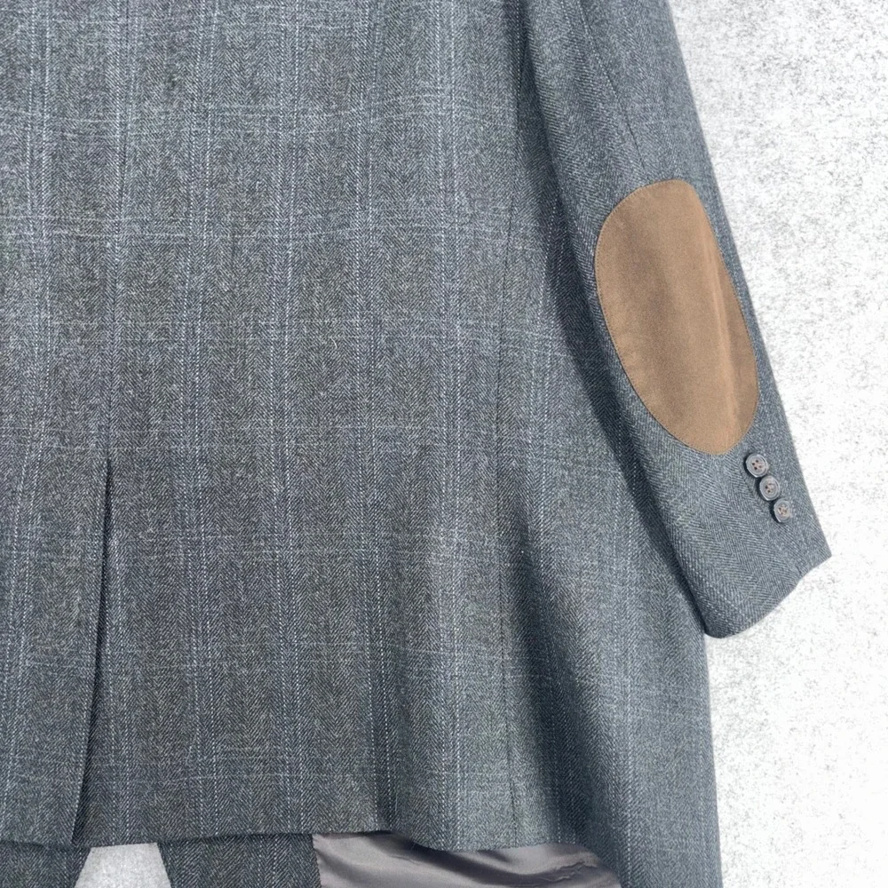 Lauren Ralph Lauren Mens 54R Grey Glen Plaid Wool Blazer Elbow Patch Sport Coat